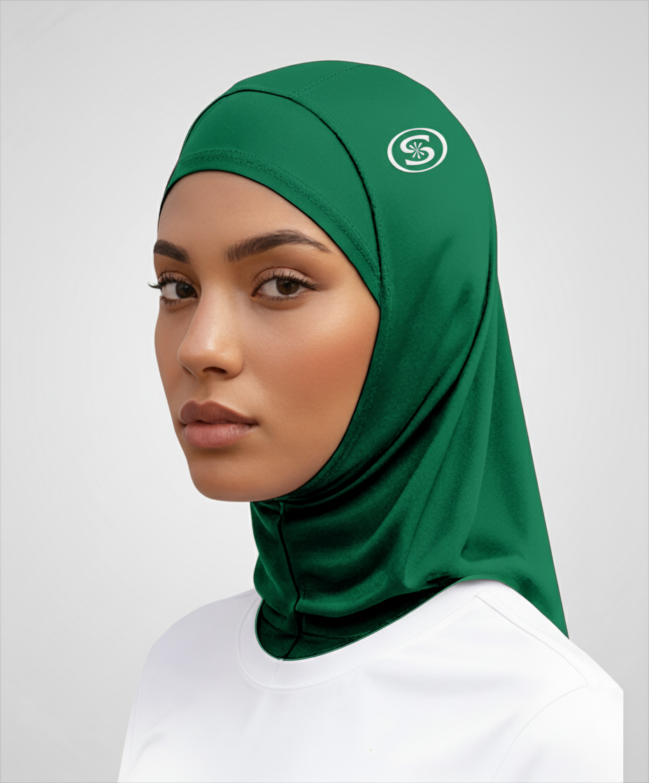 Green hijab with both shoulders visible
