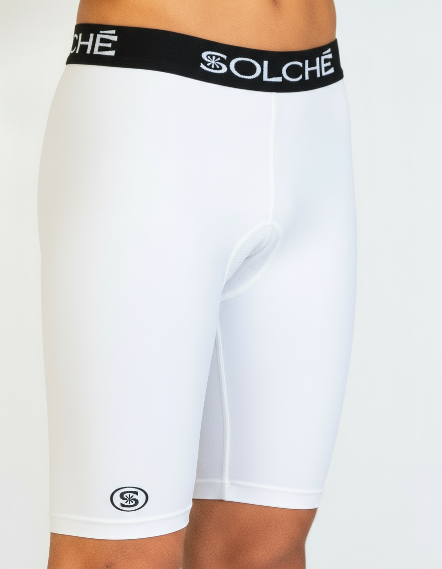 White Compression Shorts with Black Waistband